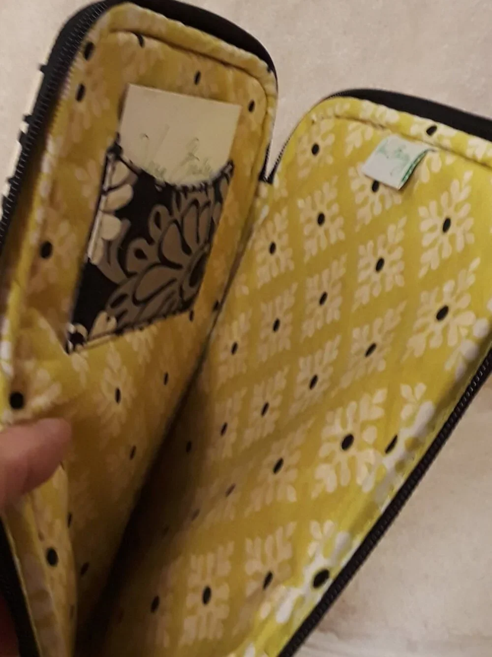 Vera Bradley Small Tablet e-Reader Sleeve, Quilted, Zip Case, Baroque Blk/Yellow